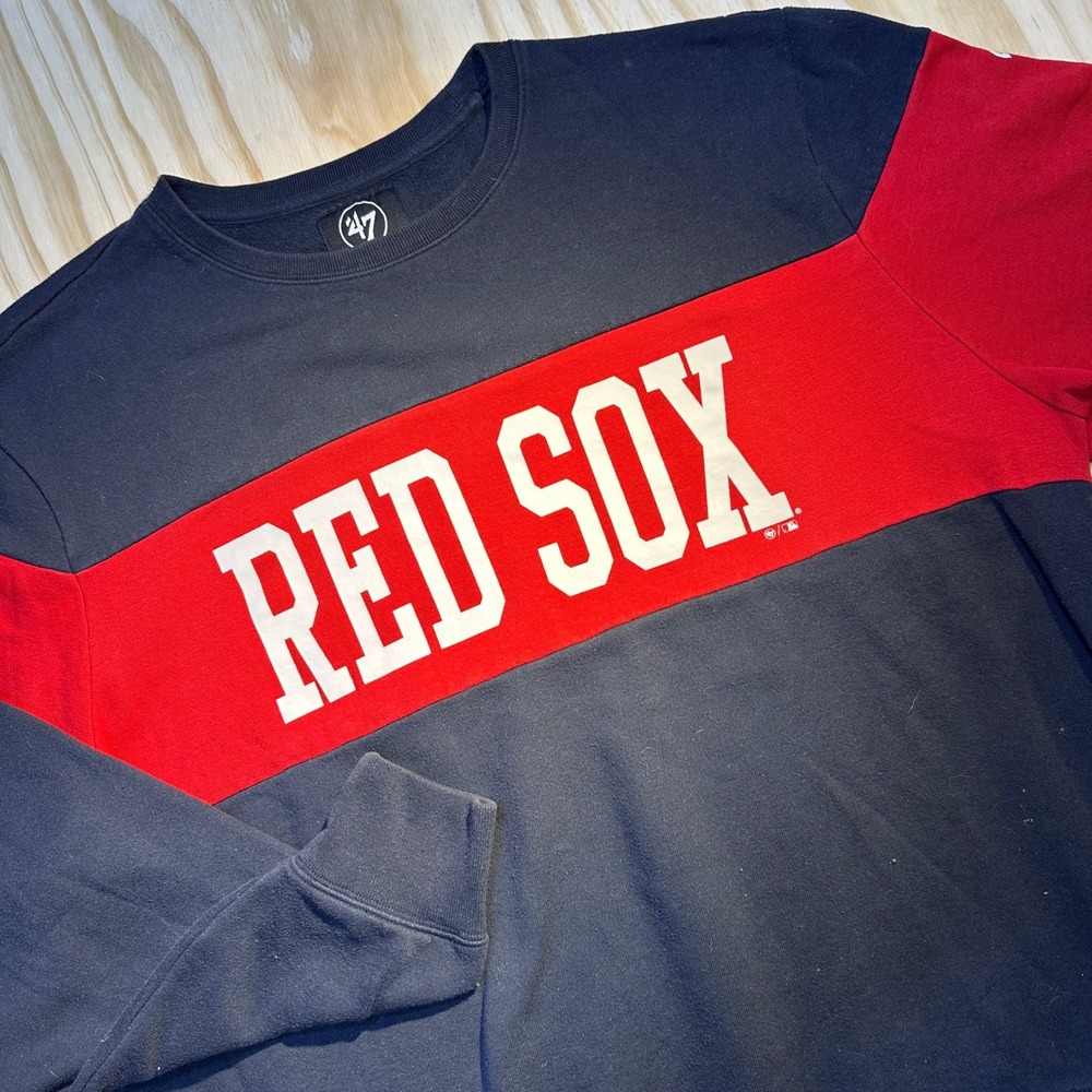 47 Brand Boston Red Sox Crewneck Sweatshirt XXL Navy Blue Red Colorblock MLB